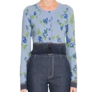 Altuzarra Zannone Blue Floral Wool Cropped Cardigan Sweater Women Medium